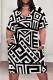 Black And White Casual Print Pocket Patchwork V Neck Straight Plus Size Dresses