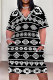 White Black Casual Print Pocket Patchwork V Neck Straight Plus Size Dresses