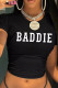 Black And White Sexy Letters Patchwork O Neck T-Shirts