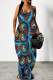 Blue Sexy Animal Print Pocket V Neck Printed Dresses