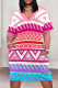 Pink Purple Casual Print Pocket Patchwork V Neck Straight Plus Size Dresses