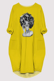 Yellow Casual Figure Print Pocket O Neck Printed Dresses