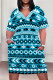 Cyan Casual Print Pocket Patchwork V Neck Straight Plus Size Dresses