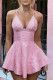 Pink Sexy Print Patchwork Backless Zipper Spaghetti Strap Sling Dresses