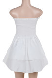 White Sexy Solid Color Patchwork Backless Ruched Strapless A Line Dresses
