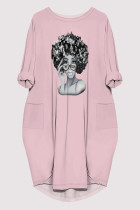 Pink Casual Figure Print Pocket O Neck Printed Dresses