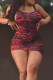 Red Sexy Print Patchwork U Neck Wrapped Skirt Dresses