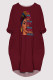Burgundy Casual Figure Print Pocket O Neck Printed Dresses