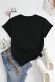 Black Casual Street Graffiti Print O Neck T-Shirts
