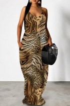 Leopard Print Sexy Animal Print Pocket V Neck Printed Dresses