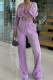 Purple Casual Solid Color Patchwork Strap Design Deep V Neck Long Sleeve Two Pieces