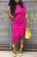 Rose Red Elegant Solid Color Patchwork Stringy Selvedge O Neck Irregular Dresses