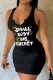 Black Sexy Print Patchwork U Neck Wrapped Skirt Dresses
