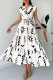 White Casual Print Belted V Neck Long Dresses