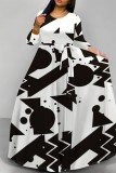 White Casual Print Basic O Neck Long Dresses