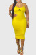 Yellow Sexy Print Patchwork Backless Spaghetti Strap Sling Dresses