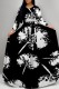 Matte Black Casual Print Basic O Neck Long Dresses