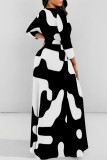 White Casual Print Basic O Neck Long Dresses