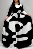 White Casual Print Basic O Neck Long Dresses