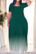 Green Casual Gradient Print Pocket O Neck Printed Plus Size Dresses
