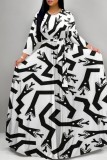 White Casual Print Basic O Neck Long Dresses