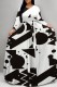 White Black Casual Print Basic O Neck Long Dresses