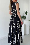 White Casual Print Belted V Neck Long Dresses