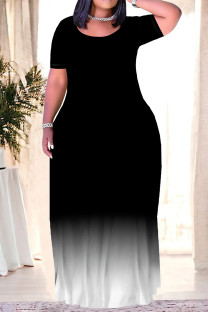 Black Casual Gradient Print Pocket O Neck Printed Plus Size Dresses