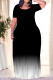 Black Casual Gradient Print Pocket O Neck Printed Plus Size Dresses