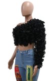 Blue Casual Solid Color Backless Oblique Collar Tops