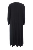 Black Casual Solid Color Basic U Neck Plus Size Three Piece Set