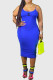 Blue Sexy Print Patchwork Backless Spaghetti Strap Sling Dresses