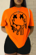 Orange Casual Street Graffiti Print O Neck T-Shirts