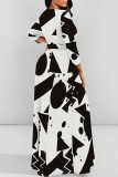 White Casual Print Basic O Neck Long Dresses