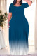 Tibetan Blue Casual Gradient Print Pocket O Neck Printed Plus Size Dresses