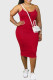 Red Sexy Print Patchwork Backless Spaghetti Strap Sling Dresses