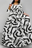 White Casual Print Basic O Neck Long Dresses