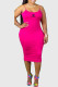Rose Red Sexy Print Patchwork Backless Spaghetti Strap Sling Dresses