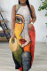 Yellow White Casual Print Basic O Neck Long Dresses