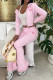 Pink Casual Letters Draw String Patchwork Zipper Zipper Collar Long Sleeve Two Pieces