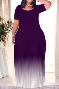 Purple Casual Gradient Print Pocket O Neck Printed Plus Size Dresses