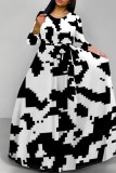 White Casual Print Basic O Neck Long Dresses