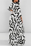 White Casual Print Basic O Neck Long Dresses