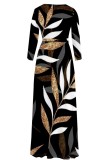 Blue Casual Print Belted V Neck Long Dresses