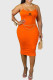 Orange Sexy Print Patchwork Backless Spaghetti Strap Sling Dresses
