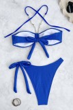 Blue Sexy Solid Color Backless Strap Design Swimwears (With Paddings)