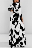 White Casual Print Basic O Neck Long Dresses