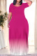 Rose Red Casual Gradient Print Pocket O Neck Printed Plus Size Dresses