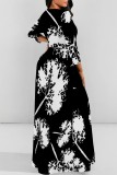 White Casual Print Basic O Neck Long Dresses