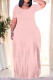 Pink Casual Daily Solid Color Pocket O Neck Printed Plus Size Dresses
